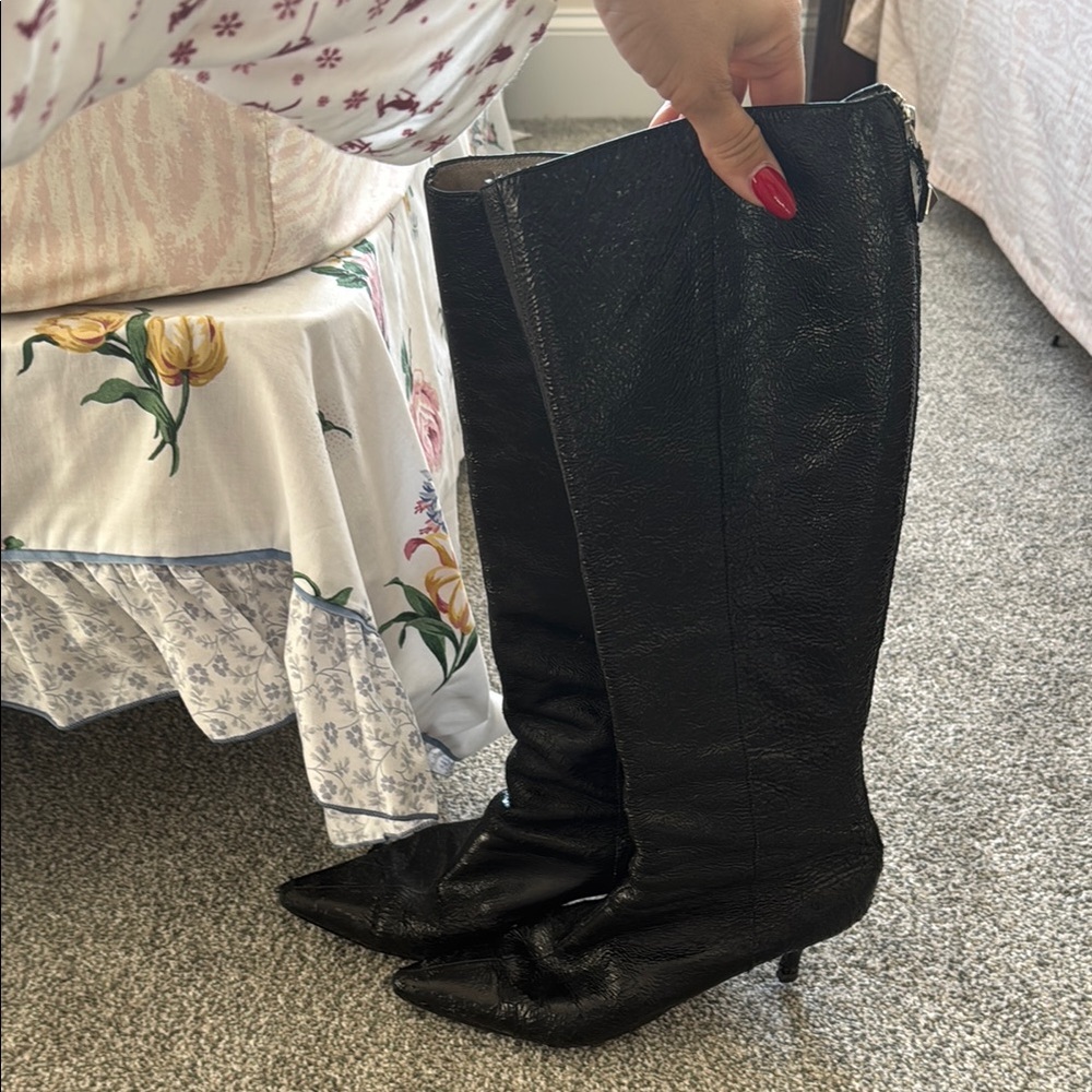 Michael Kors Black Patent Crinkle Leather Boots